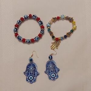 Multicolor Hamsa Bracelet and Earring Set